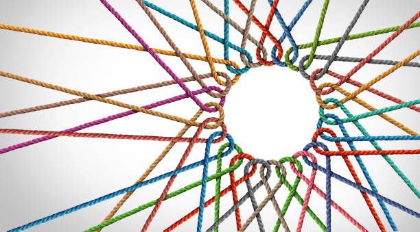 Business Unity Business Unity and connection partnership as ropes shaped as a circle in a group of diverse strings connected together shaped as a support symbol expressing the feeling of teamwork and togetherness. Unity stock pictures, royalty-free photos & images
