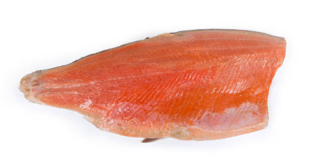 defrosted trout fillet on the skin on a white background - defreeze imagens e fotografias de stock