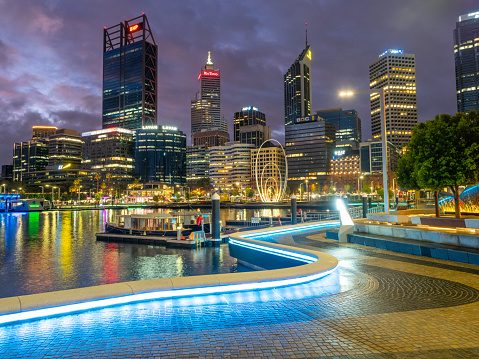 Perth, Australia - June 27, 2020: Elizabeth Quay is a mixed-use development project in the Perth central business district in Australia. It is named in honour of Queen Elizabeth II.