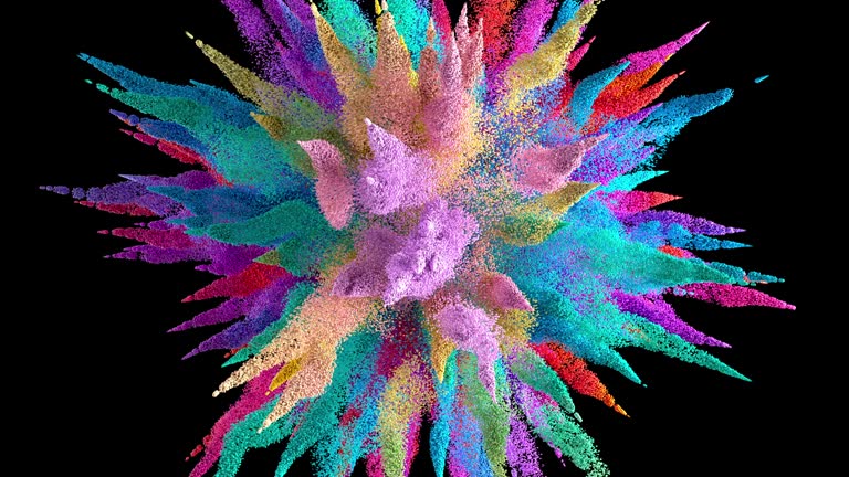 Colored powder or particles explosion animation on black backround with alpha channel or Luma matte