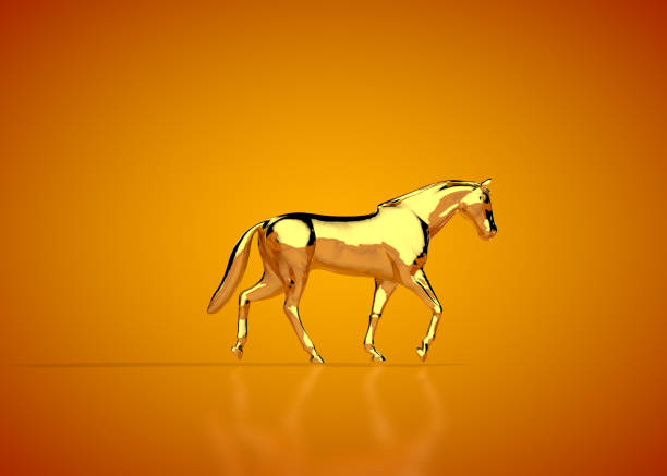 istock Golden horse galloping, in orange studio 1253228160