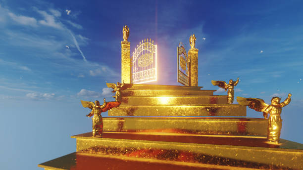 Golden Angels On Stairs Towards The Gates Of Heaven Against Blue Sky Stock Photo - Download Image Now - iStock Golden Angels On Stairs Towards The Gates Of Heaven Against Blue Sky Stock Photo - Download Image Now - iStock