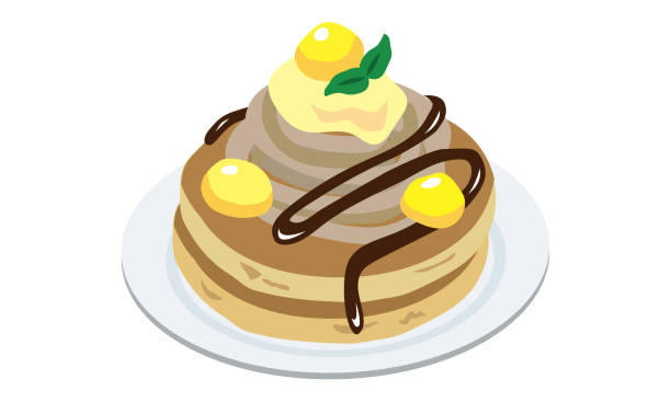 ilustrações de stock, clip art, desenhos animados e ícones de chestnut and mont blanc pancakes on a plate - japanese maple