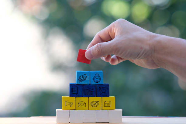 istock wooden cube block on table background and business concept growth success process and plan growth and increase of positive indicators in his business 1253229957