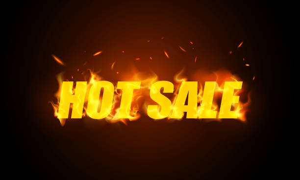 istock Hot Sale banner. Burning red hot sparks realistic fire flames 1253231147