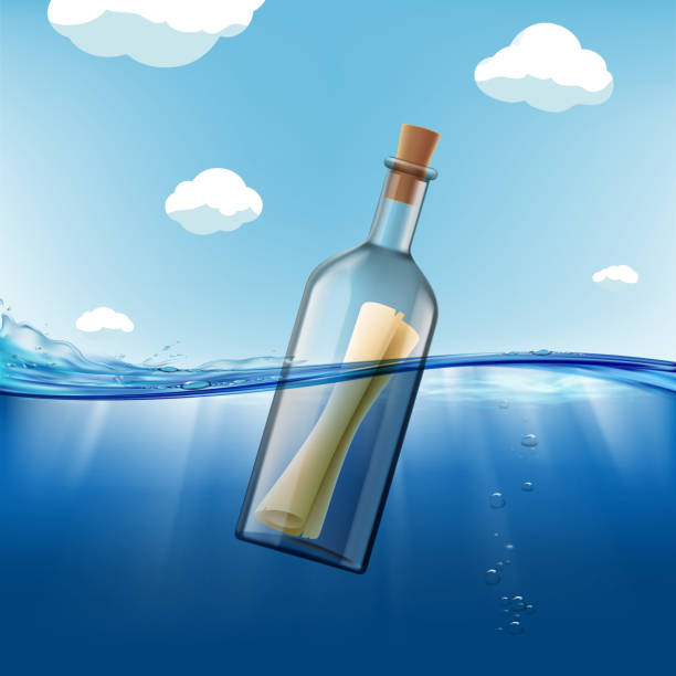 istock Paper message in a glass bottle in a water. 1253234099