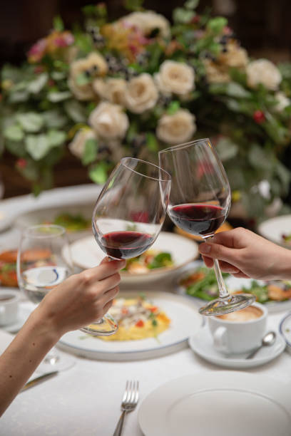 istock Banquet table with wine and food 1253237487