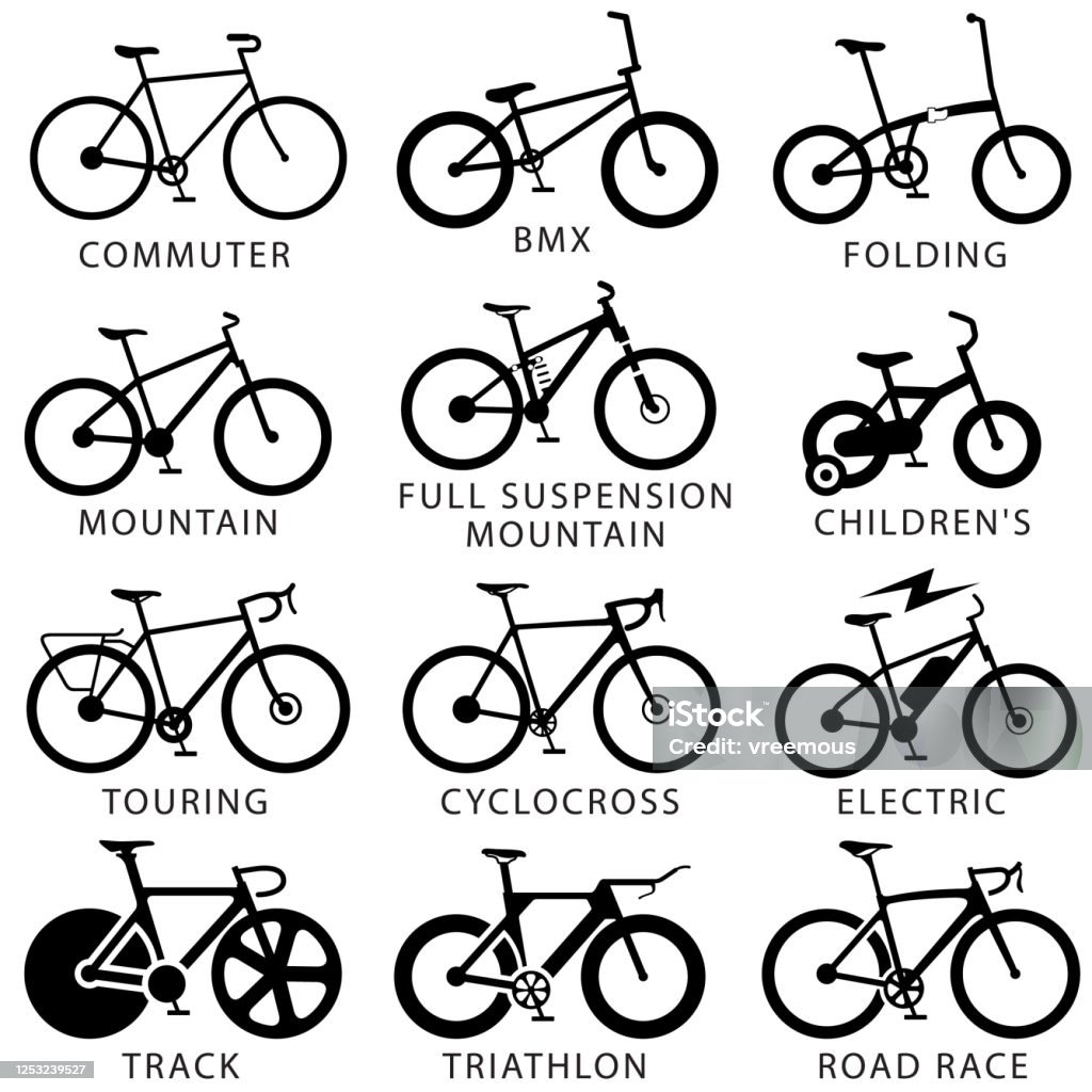 Pictogramset fietstypen - Royalty-free Fiets vectorkunst
