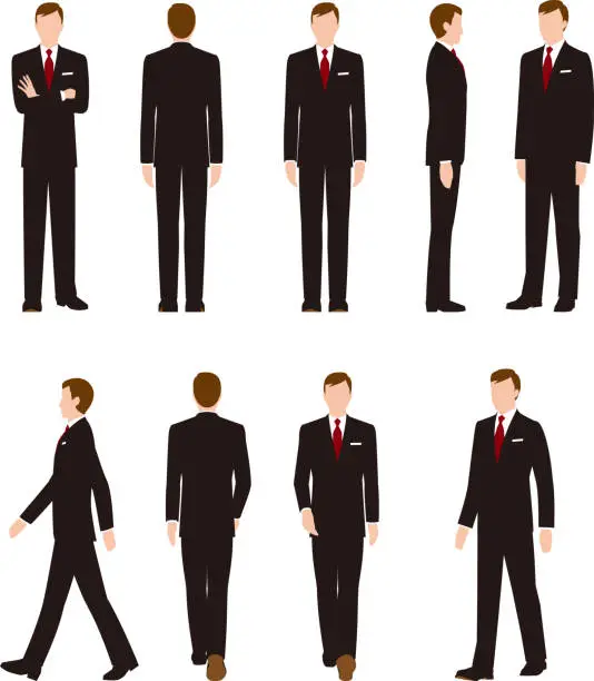 Vector illustration of Illustration of the full body of a businessman. Variety Movements