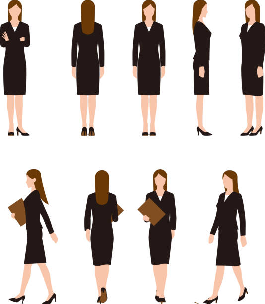 Full body illustration of a business woman. Various movements Business people women high heels stock illustrations