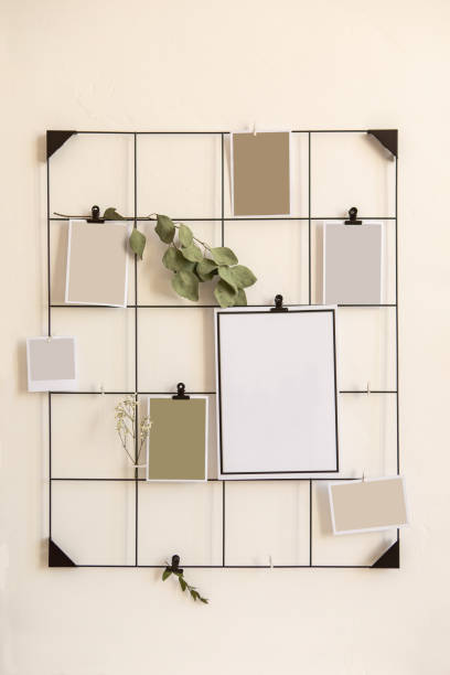 black retro hipster rack mood board with beige background wall