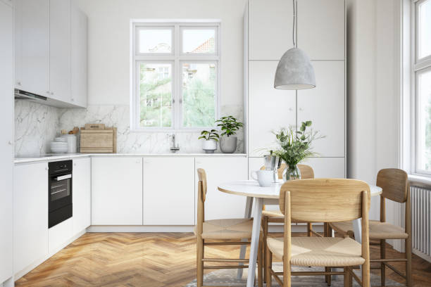 istock Modern scandinavian kitchen and dining room interior stock photo 1253243303