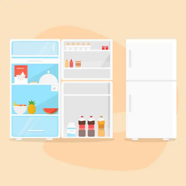 Vector illustration of Opened and Closed Refrigerator Vector Illustration