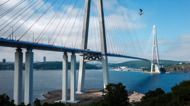 istock Cable-stayed Russky bridge, in Vladivostok, east coast 1253243762