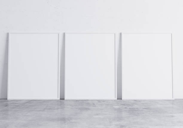 istock Three empty frames on White Wall. Design Template for Mock Up border. Stock photo 1253249306