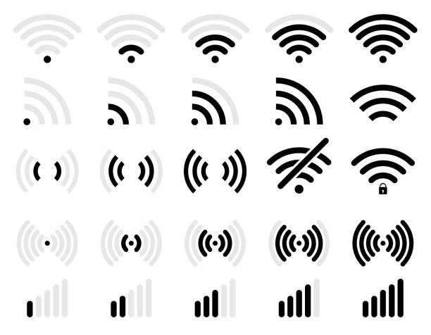 Wi-fi icon Wi-fi icon set for interface design. Wireless wifi hotspot signal sign collection web radio stock illustrations