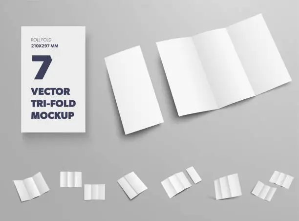 Vector illustration of Vector standard booklet template isolated on gray background, front and back view, for presentation of design and pattern.