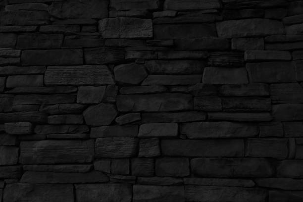 black brick wall of dark stone texture and background