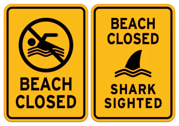 Vector illustration of Two 'Beach closed' warning signs isolated on white