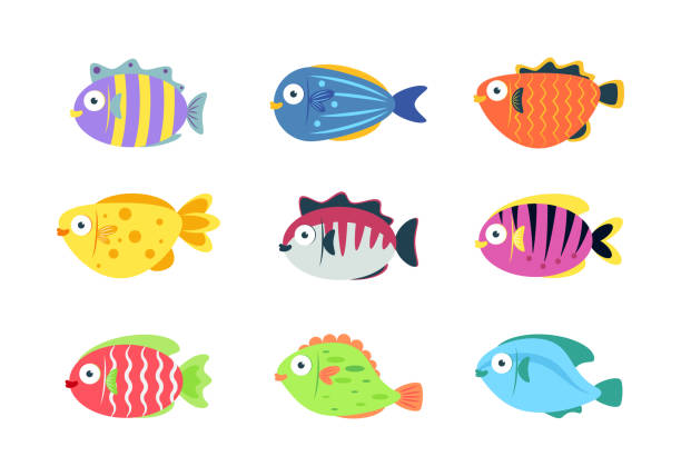 Set of cute fish cartoon  - Vector illustration Set of cute fish cartoon  - Vector illustration cartoon of fish with lips stock illustrations
