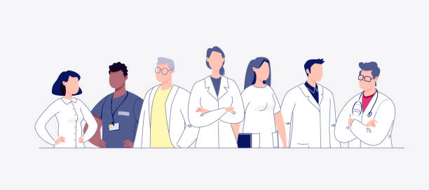 The concept of the medical team. Team of doctors in cartoon style. The concept of the medical team. Doctors, nurses, orderlies - medical staff. Vector. Illustration in flat style. pharmacist cartoon stock illustrations