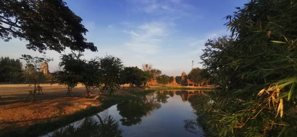 istock Blue sky with Ayutthaya ancient historical park promote by UNESCO 1253270210
