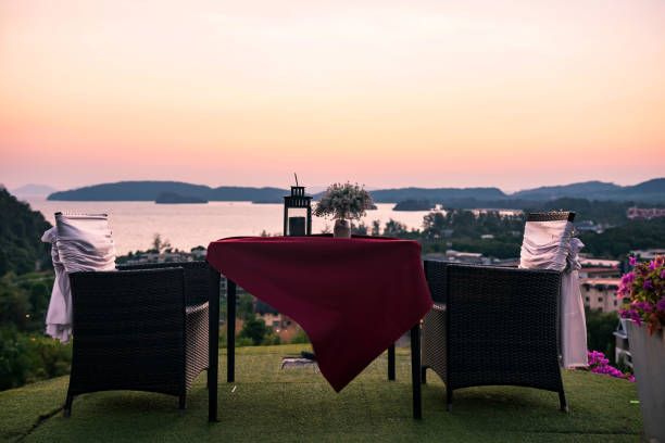 istock Dinner Table to see seascape at sunset 1253274510