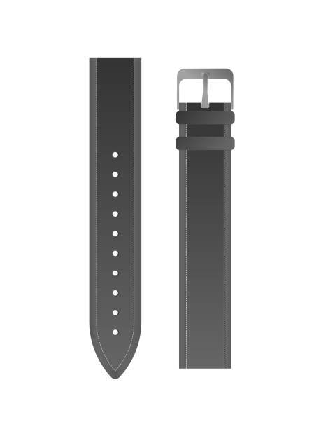 illustrations, cliparts, dessins animés et icônes de sangle noire pour montres pour hommes. vecteur de bracelet en cuir. isolé. - watch strap