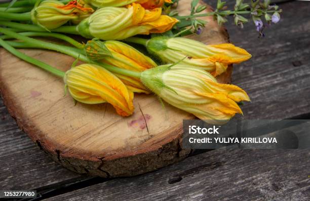 Zucchini Flowers For Stuffing Summer Italian Dish Stock Photo - Download Image Now - Squash Blossom, Agriculture, Appetizer