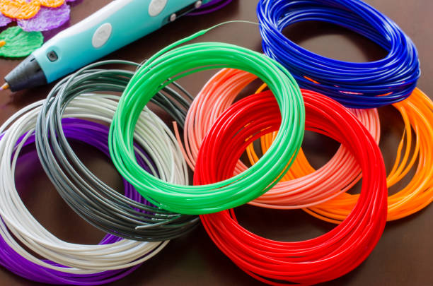 istock Kit colored ABS plastic in coils for 3d pen and printer. Handmade. New technology. Hobby after school. 1253279884