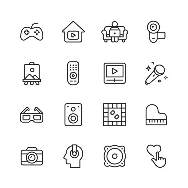 Vector illustration of Home Entertainment Line Icons. Editable Stroke. Pixel Perfect. For Mobile and Web. Contains such icons as