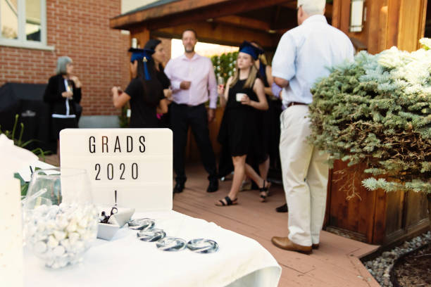 Candy bar for graduation from primary school party in backyard.