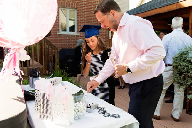 istock Candy bar for graduation from primary school party in backyard. 1253286384