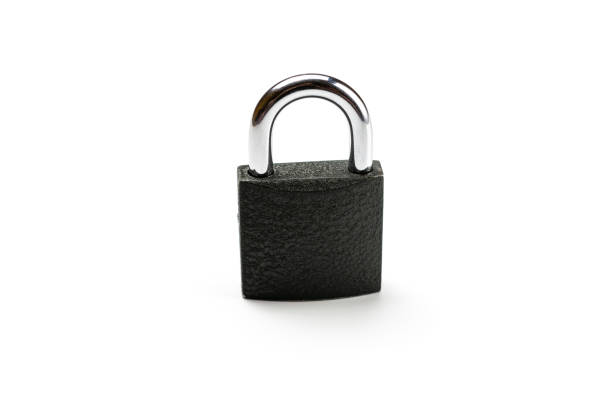 istock Padlock isolated on white background. Metal lock pad for key, security concept. 1253287164