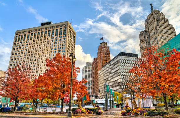 Historic buildings in Downtown Detroit, Michigan Historic buildings in Downtown Detroit - Michigan, United States detroit michigan stock pictures, royalty-free photos & images