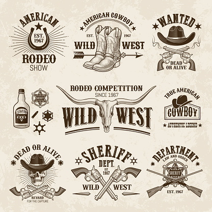 Vintage Western Labels And Badges Set