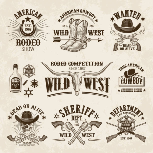 Vintage Western Labels And Badges Set Vintage Western Labels And Badges Set wild west illustrations stock illustrations