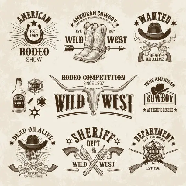 Vector illustration of Vintage Western Labels And Badges Set