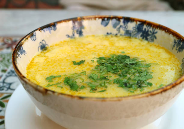 istock Georgian Chicken Soup with Eggs and Greens Called Chikhirtma 1253294029