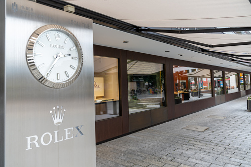 Vaduz, FL / Liechtenstein - 16 June 2020: view of the Rolex store in Vaduz capital of Liechtenstein