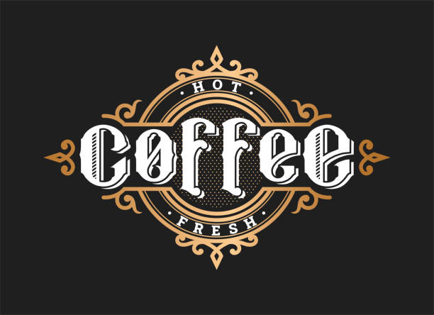 ilustraciones, imágenes clip art, dibujos animados e iconos de stock de café caliente, logotipo de estilo vintage, emblema sobre un fondo oscuro. ilustración vectorial. - coffee circle coffee bean label