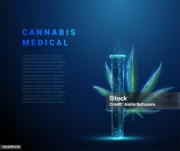 Low Poly Medical Cannabis Marihuana Leaf And Tube Stock Illustration - Download Image Now - Cannabis Plant, Cannabis - Narcotic, Technology
