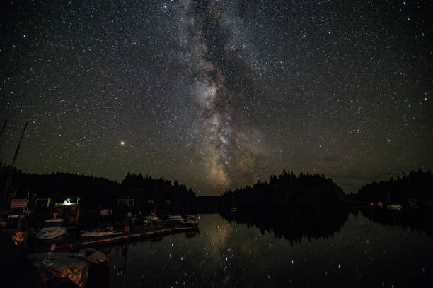 istock Milky Way Over Forest and Boat Lake 1253299273