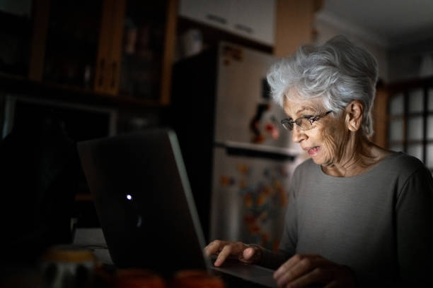 istock Senior woman using laptop home 1253300430