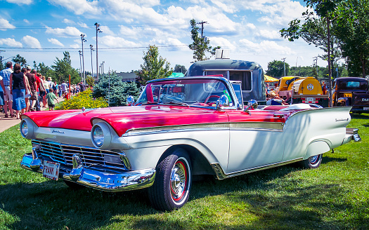 Moncton, New Brunswick, Canada - July 14, 2007 : 1957 Ford Fairlane convertible parked in Centennial Park during 2016 Atlantic Nationals Automotive Extravaganza, Moncton, New Brunswick, Canada.
