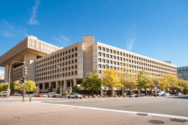 Brutalist architecture of J Edgar Hoover building, home of the FBI Washington DC USA - October 28 2014; Brutalist architecture of J Edgar Hoover building, home of the FBI fbi photos stock pictures, royalty-free photos & images