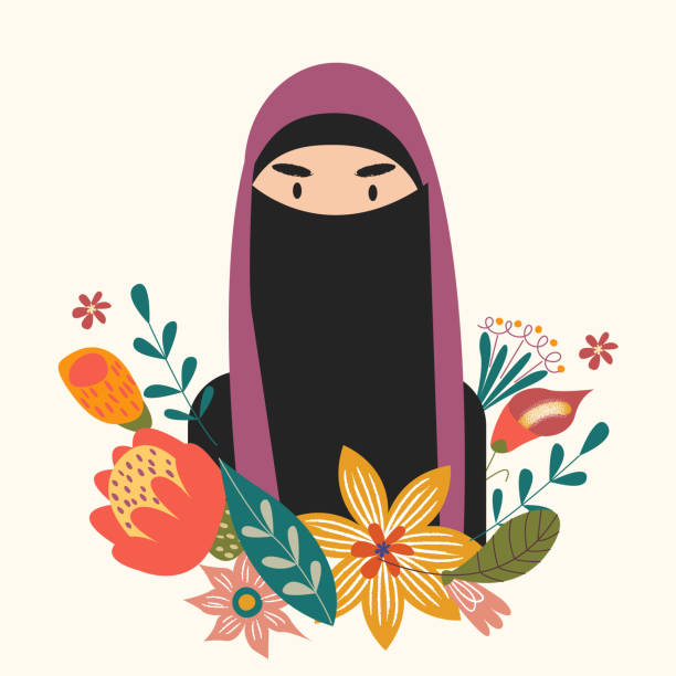 Female Portrait With Flowers Vector Illustration Stock Illustration -  Download Image Now - Burka, Nikab, Adult - iStock