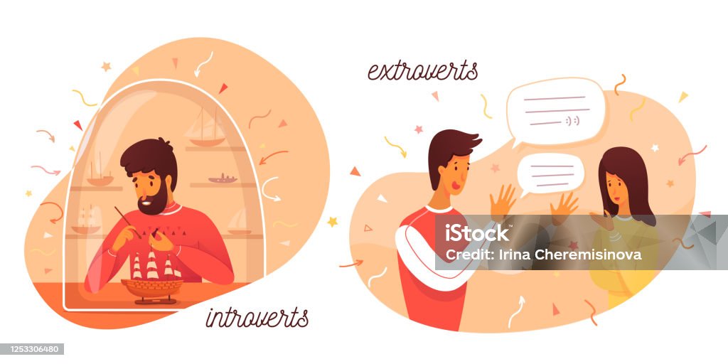 Extreme Introversion Or Extroversion Animation Vector Cute Illustration Introverts And Extroverts Stock Illustration ...