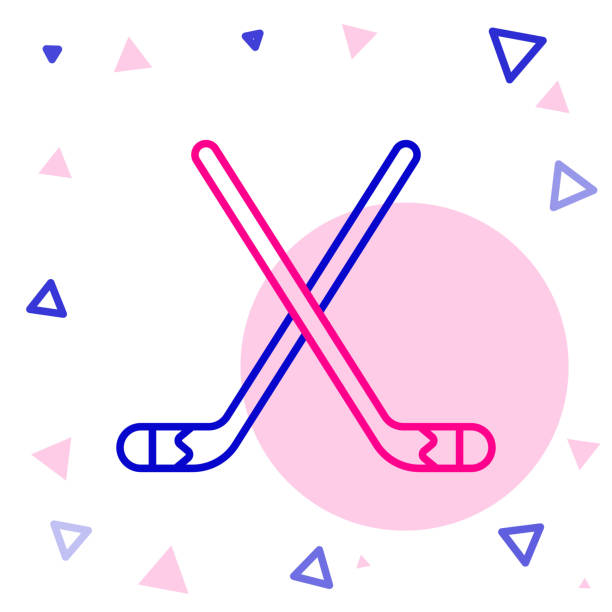 istock Line Ice hockey sticks icon isolated on white background. Colorful outline concept. Vector Illustration 1253306486