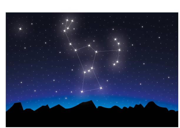 gece gökyüzünde orion takımyıldızı - orion bulutsusu stock illustrations